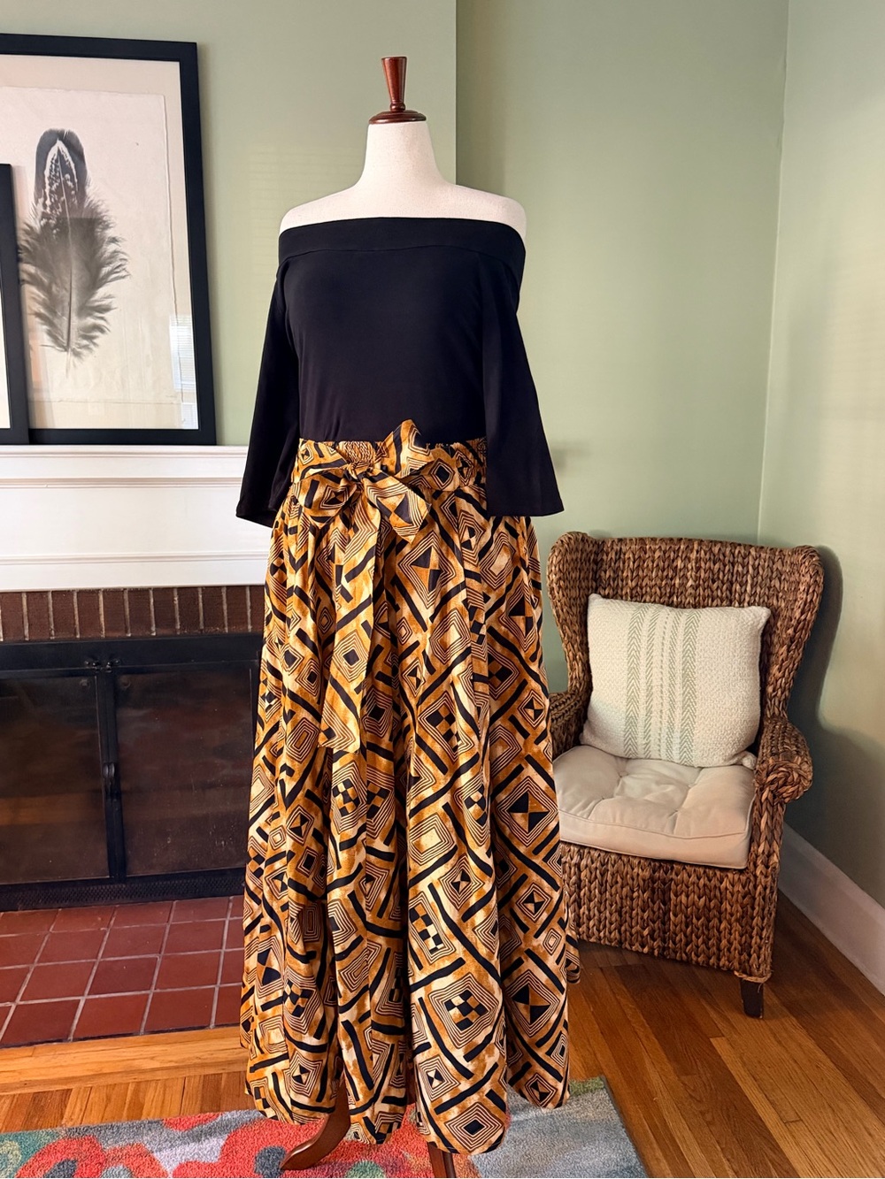 African Wax Print Cotton Maxi Skirt with Pockets Free Size